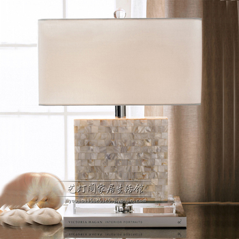美式简约白色方形水晶贝壳台灯创意家居酒店样板房客厅贝壳装饰灯
