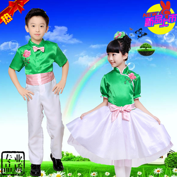 正品儿童服中小学生大合唱表演服少儿舞蹈演出服装绿色环保活动夏