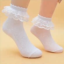 夏季网眼透气儿童袜子双重花边袜子女童公主蕾丝短袜演出舞蹈袜子