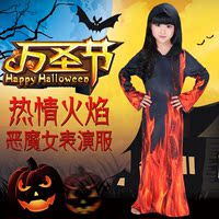 哈罗威万圣节舞台表演走秀创意女儿童cos服装扮鬼火焰恶魔袍K2151_250x250.jpg