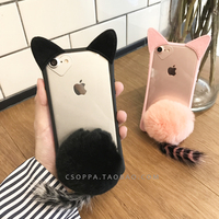 iphone7plus手机壳毛绒毛球韩国可爱猫咪耳朵苹果6s全包8P软套X女_250x250.jpg